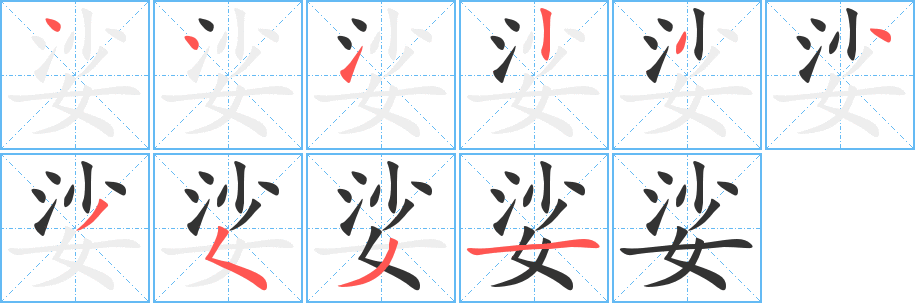 娑字笔画写法