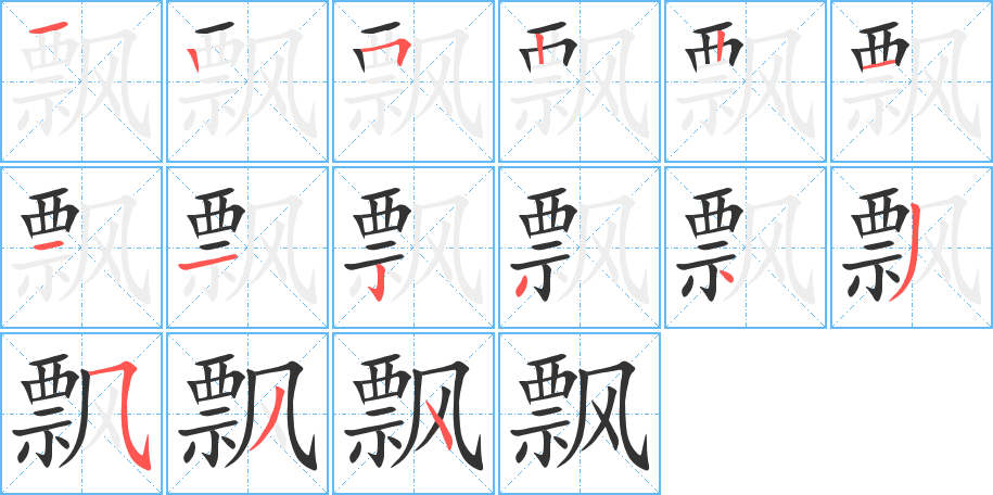 飘字笔画写法