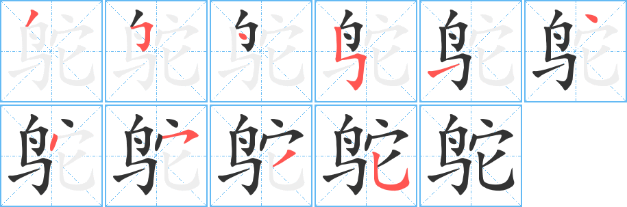 鸵字笔画写法